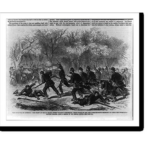 Historic Print, The Civil War in America: the fight at Ball's Bluff, upper Potomac - desperate effort made by the 15th Massachusetts Regiment to clear the woods by a bayonet charge, 18" x 24"
