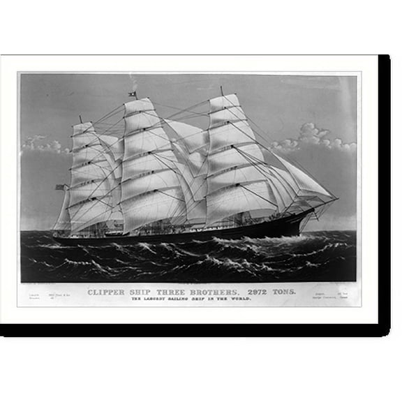 Historic Print, Clipper ship Three Brothers, 2972 tons: The largest sailing ship in the world, 16" x 20"