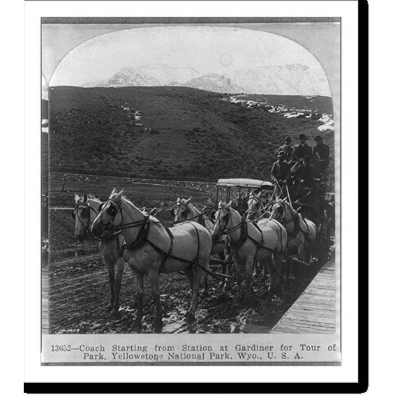 Historic Print, Coach starting from station at Gardiner for tour of Yellowstone National Park, Wyo., 16" x 20"