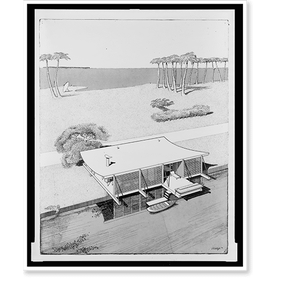 Historic Print, [Cocoon house (Healy guest house), Siesta Key, Florida. Presentation drawing].Rudolph '50., 18" x 24"