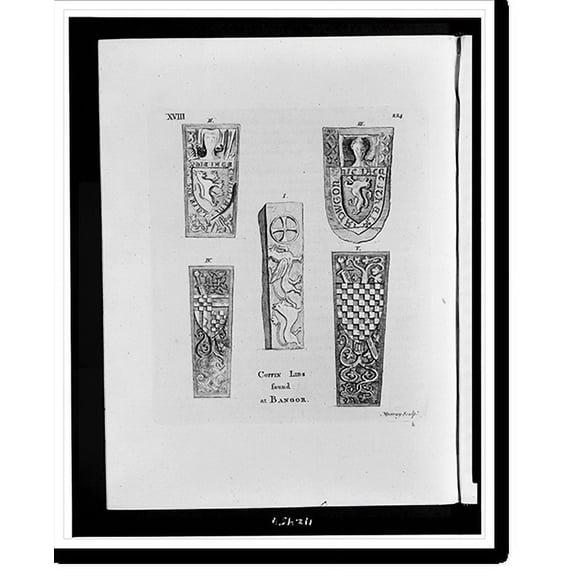 Historic Print, Coffin lids found at Bangor.Murray sculpt., 16" x 20"