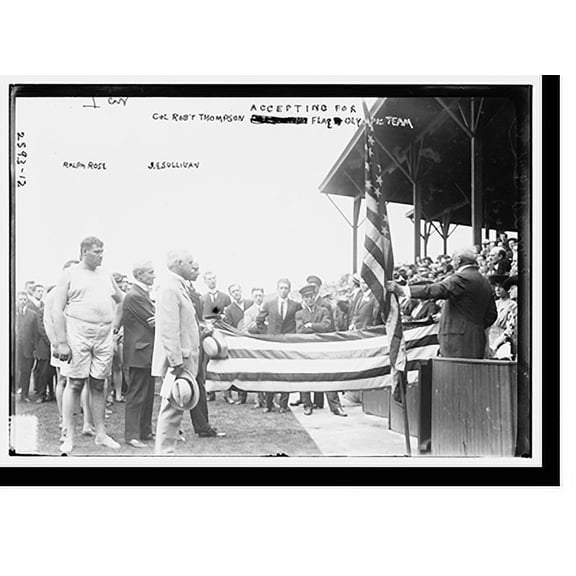 Historic Print, Col. Robt. Thompson accepting Flag for Olympic team, 16" x 20"
