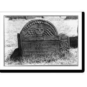 Historic Print, [Colonial Massachusetts tombstone details: Capt. Samuel Hunting, Charlestown, 1701], 18" x 24"