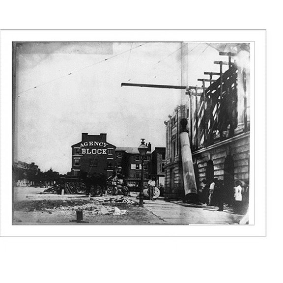 Historic Print, [Column being raised into position, U.S. Post Office, with building named Agency Block" in background]", 16" x 20"