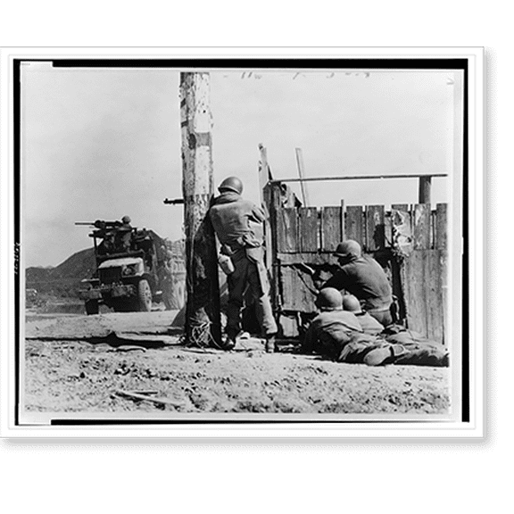 Historic Print, Combat Engineers combat sniper fire, 16" x 20"