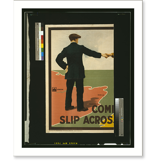 Historic Print, Come lad slip across and help.printed by David Allen & Sons Ld., Harrow, Middlesex., 16" x 20"