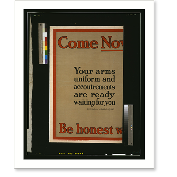 Historic Print, Come now. Be honest with yourself.P.J.W. ; printed by David Allen & Sons Ld., Harrow, Middlesex., 18" x 24"
