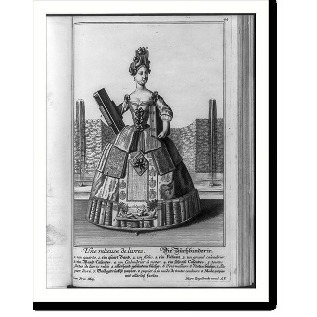 Historic Print, figures of bookbinders, keyed to types of