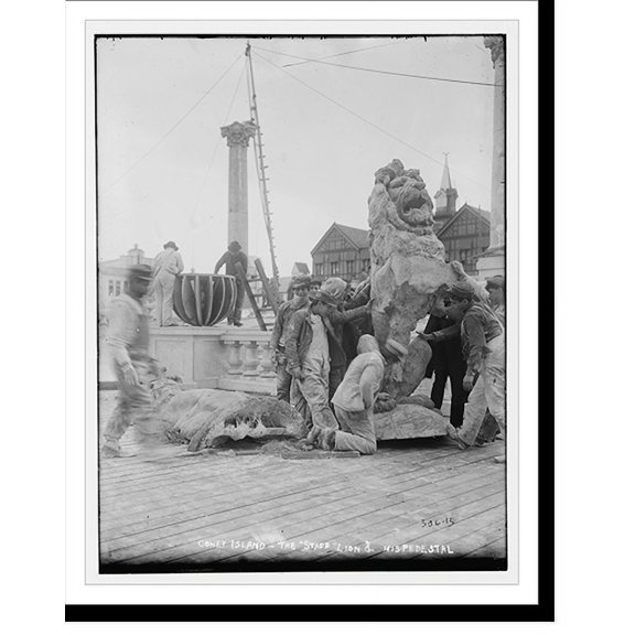 Historic Print, Coney Isl: the "Staff" lion & his pedestal, 16" x 20"
