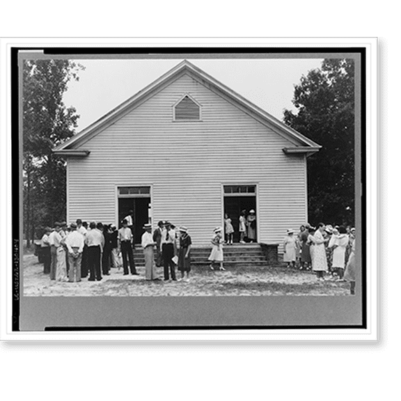 Historic Print, Congregation gathers after services to talk. Wheeley's Church, Person County, North Carolina, 16" x 20"