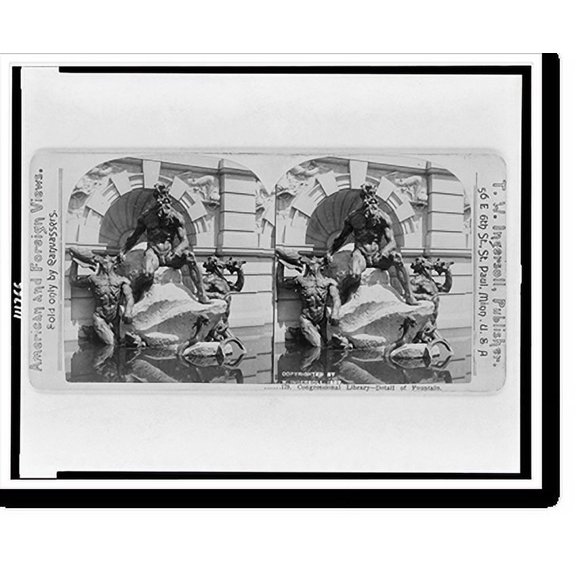 Historic Print, Congressional Library. Detail of fountain, 18" x 24"