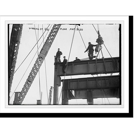 Historic Print, Construction equipment and men working on 33rd floor Met. Bldg., New York - 2, 18" x 24"