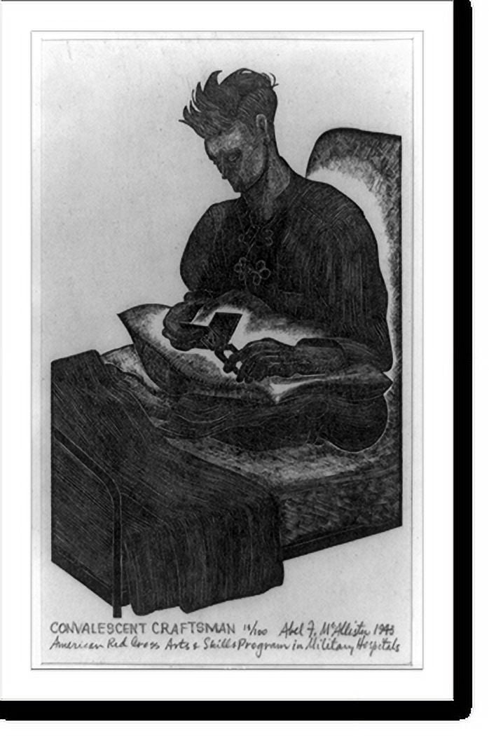 Historic Print, Convalescent craftsman. American Red Cross arts and