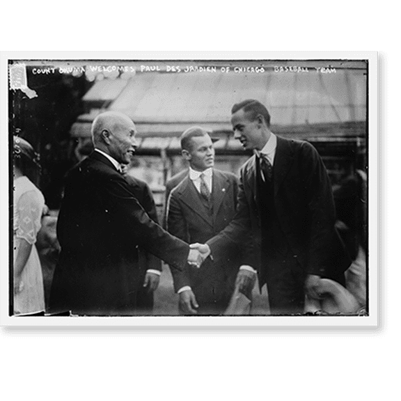 Historic Print, Count Okuma welcomes Paul Des Jardien of Chicago baseball team, 11/18/15, 18" x 24"