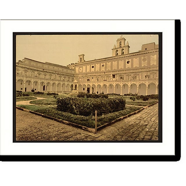 Historic Print, Court yard Naples Italy, 16" x 20"