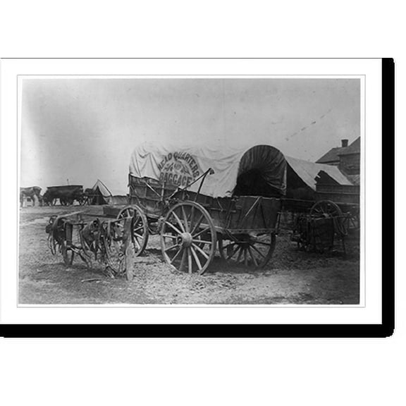 Historic Print, [Covered wagon for Headquarters baggage" and saddlery, probably a Civil War military camp]", 16" x 20"
