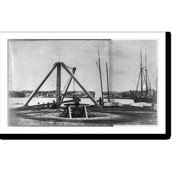 Historic Print, [Crane by river with ships nearby (Washington Aqueduct?)], 18" x 24"