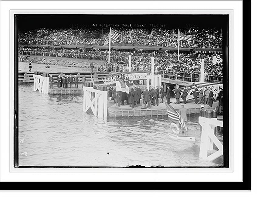 Historic Print, Crowd and officers at pierside ceremony of accepting