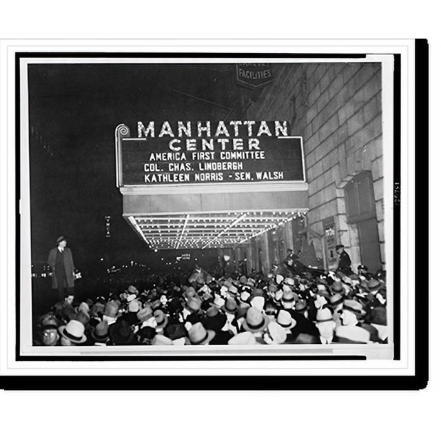 Historic Print, Crowd jams street as Lindbergh speaks, 16" x 20