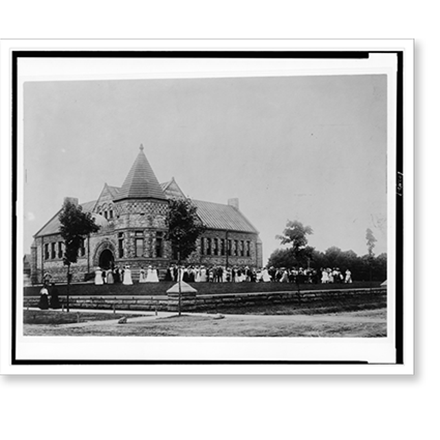 Historic Print, [Crowd outside of library, Jamestown, New York], 16" x