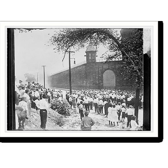 Historic Print, Crowd outside prison, penitentiary outbreak, 18" x 24"