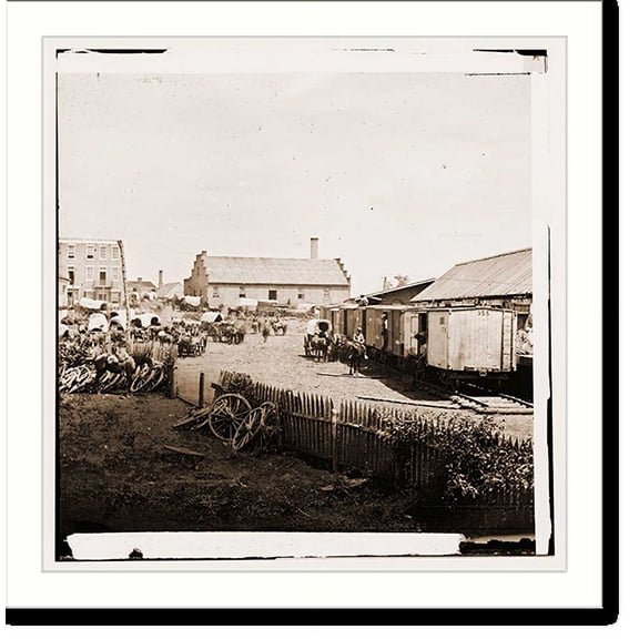Historic Print, Culpeper Court House Virginia. Railroad depot and yard, 16" x 20"