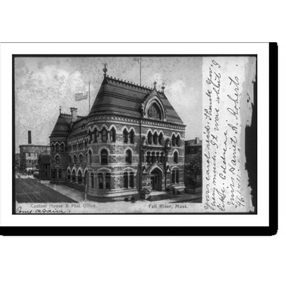 Historic Print, Custom House & Post Office, Fall River, Mass., 18" x 24"