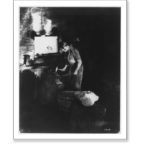 Historic Print, [Cyrus Hall McCormick forge shop; man representing McCormick working at forge with African American assistant, Jo Anderson in order to complete the world's first reaper …16" x 20"