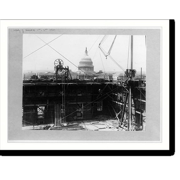 Historic Print, [D.C.-Wash.-Library of Congress - official construction photos: Capitol dome viewed across bells and construction area], 18" x 24"