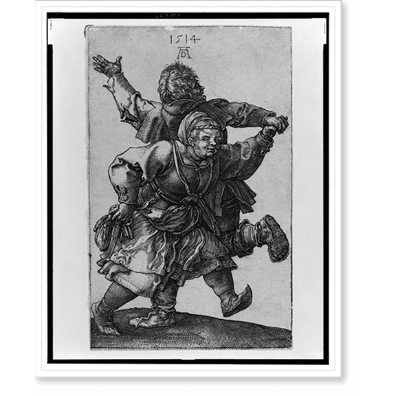Historic Print, [Dancing peasant couple].AD [monogram]., 18" x 24"