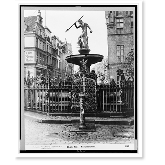 Historic Print, Danzig. Neptunsbrunnen, 18" x 24"