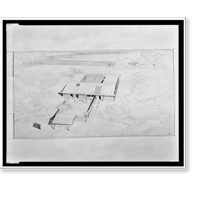 Historic Print, [Davis residence, Sarasota, Florida. Aerial perspective