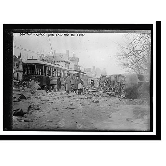 Historic Print, Dayton - Streetcar capsized by flood, 16" x 20"