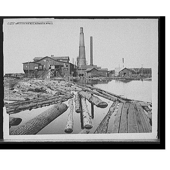 Historic Print, Dead River saw mill, Marquette, Mich., 16" x 20"