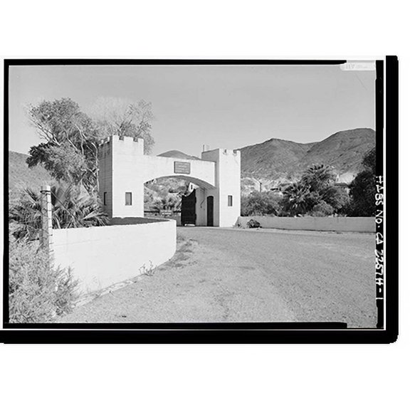 Historic Print, Death Valley Ranch, Entrance Gates & Dungeon Apartment, Death Valley Junction vicinity, Inyo County, CA, 18" x 24"