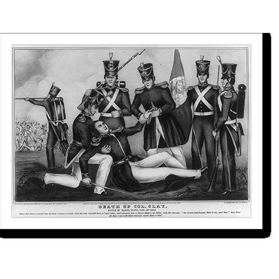 Historic Print, Death of Col. Clay, Battle of Buena Vista, Feby. 23d, 1847.E.B. & E.C. Kellogg, Hartford, Conn. ; D. Needham, Buffalo., 16" x 20"