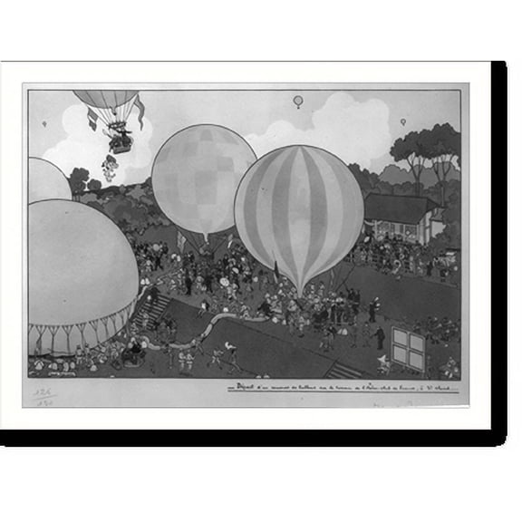Historic Print, [Departure of a group of balloons from the grounds of the Aro-club of France, at St. Cloud; humerous drawing], 18" x 24"