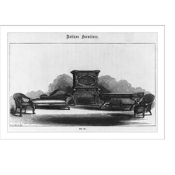 Historic Print, Design I. Oriental Villa: Fig. 198 - Antique Furniture, 18" x 24"