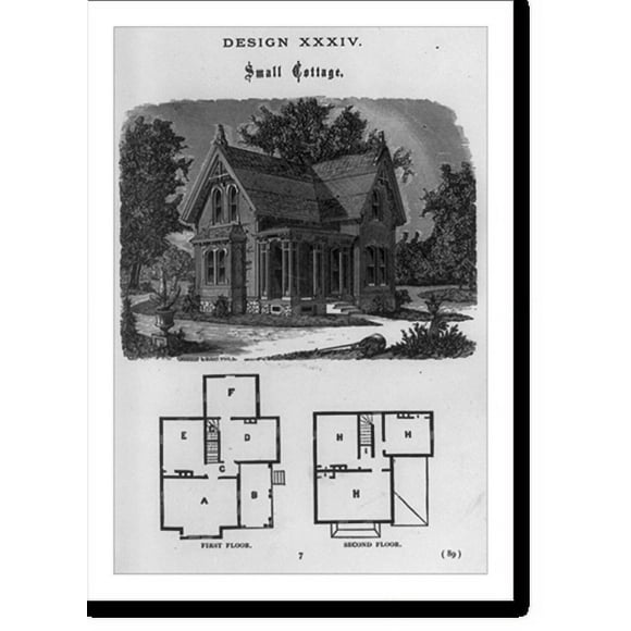 Historic Print, Design XXXIV. Small cottage, 16" x 20"