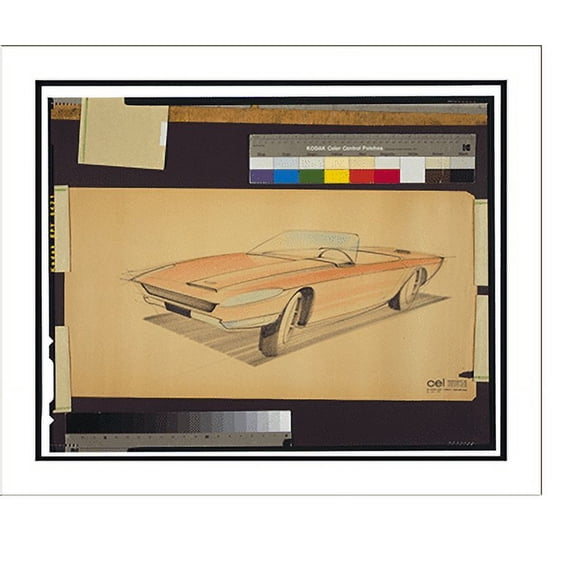 Historic Print, [Design drawing for Avanti automobile, front view from driver's side] - 9, 16" x 20"