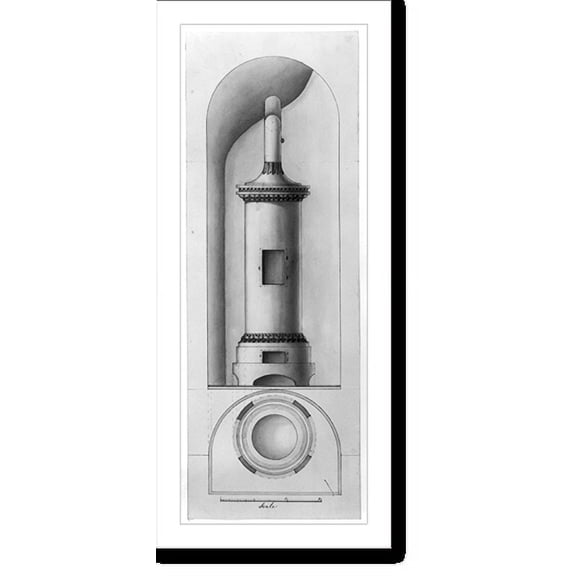 Historic Print, Design drawing for a stove. Elevation and plan, 18" x 24"