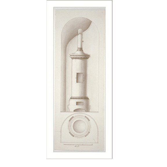 Historic Print, Design drawing for a stove. Elevation and plan - 2, 18" x 24"