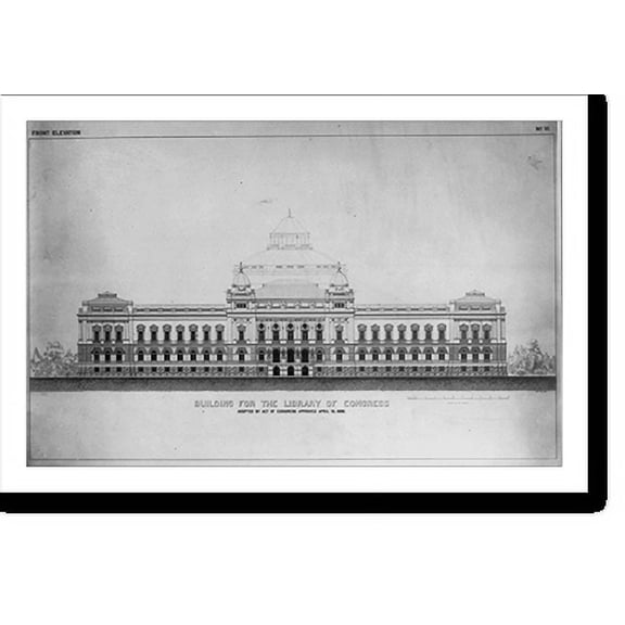 Historic Print, Designs for Building for the Library of Congress: Front elevation, no. VI, 16" x 20"