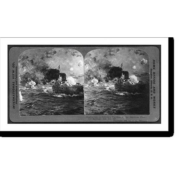 Historic Print, Destruction of Cervera's warships by the American fleet off Santiago, Cuba, July 3rd, 1898, 18" x 24"