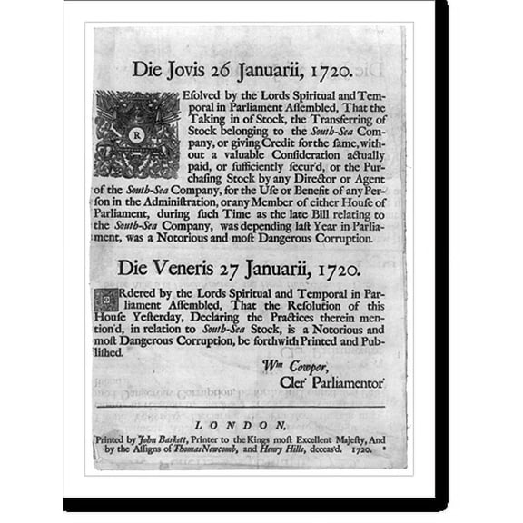 Historic Print, Die Jovis 26 Januarii, 1720, 16" x 20"