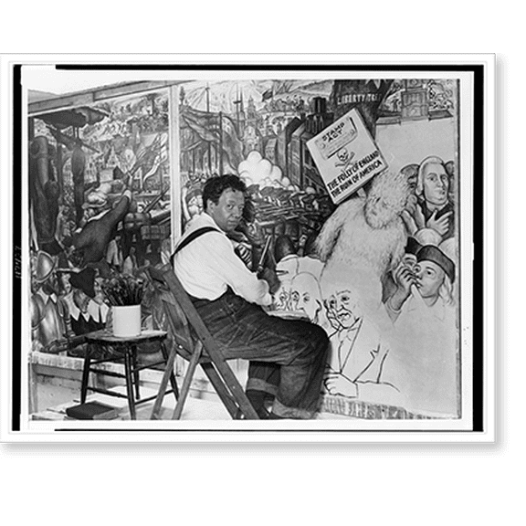 Historic Print, [Diego Rivera, full-length portrait, seated in front of mural depicting American class struggle"]", 18" x 24"