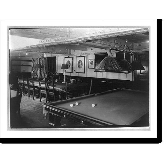 Historic Print, Dining and billiard room on British ship, RENOWN, 18" x 24"