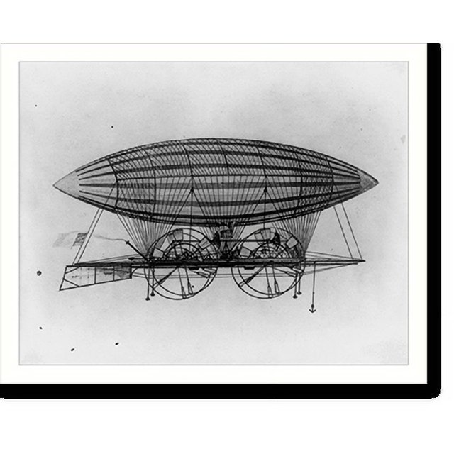 Historic Print, [Dirigible balloon flying French flag], 16" x 20