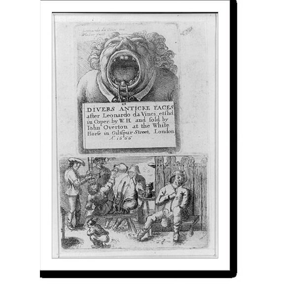 Historic Print, Divers anticke faces after Leonardo da Vinci, etched in copper by W.H...London 1666, 18" x 24"