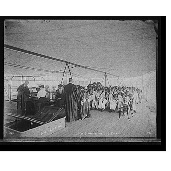 Historic Print, Divine service on the U.S.S. Texas, 16" x 20"